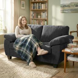 Rackhams 2 Seater Sofa, Chenille Small Sofa with Spring Cushions - Dark Grey - thumbnail 1