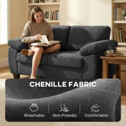 Rackhams 2 Seater Sofa, Chenille Small Sofa with Spring Cushions - Dark Grey - thumbnail 5