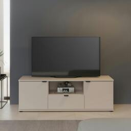 Rackhams Ganymede TV Unit with Open Shelf, Drawer & 2 Doors in Sand - W 129.8 X  H 43.9 X  D 41.3cm - 1 - Manufactured Wood - thumbnail 1