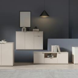 Rackhams Ganymede TV Unit with Open Shelf, Drawer & 2 Doors in Sand - W 129.8 X  H 43.9 X  D 41.3cm - 1 - Manufactured Wood - thumbnail 6