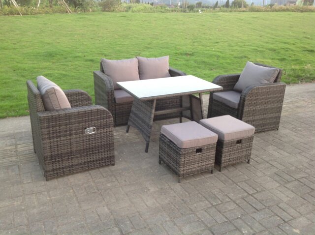 Rackhams PE Rattan Garden Furniture Set Adjustable Chair 2 Seater Sofa Double Love Seat Sofa Oblong Dining Table With 2 Stools - image 1