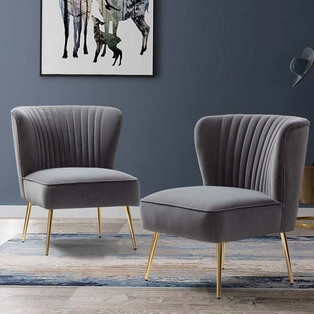 Rackhams Velvet Cocktail Chairs Accent Chairs with Gold Legs - Grey (Velvet) - image 1