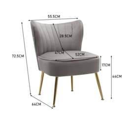 Rackhams Velvet Cocktail Chairs Accent Chairs with Gold Legs - Grey (Velvet) - thumbnail 3