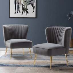 Rackhams Velvet Cocktail Chairs Accent Chairs with Gold Legs - Grey (Velvet) - thumbnail 1