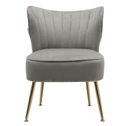 Rackhams Velvet Cocktail Chairs Accent Chairs with Gold Legs - Grey (Velvet) - thumbnail 2