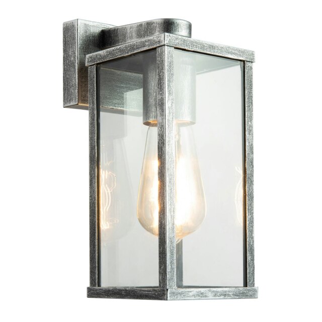 Rackhams Traditional Black Silver Outdoor Lantern Wall Light Fitting with Glass Sides - image 1