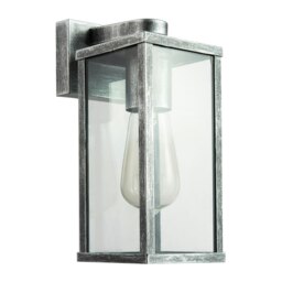 Rackhams Traditional Black Silver Outdoor Lantern Wall Light Fitting with Glass Sides - thumbnail 2
