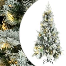 Rackhams Christmas Tree with Flocked Snow&LEDs&Cones 225 cm PVC&PE - Green - PVC, PE, steel