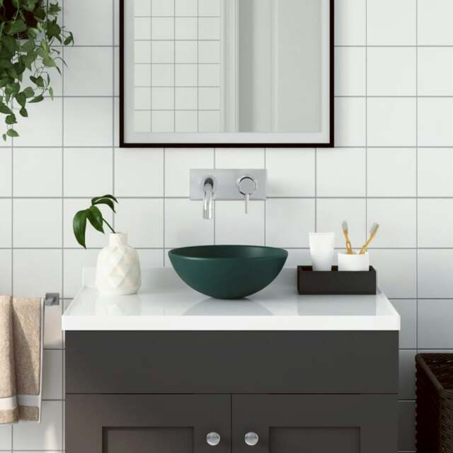Rackhams Bathroom Sink Ceramic Dark Green Round