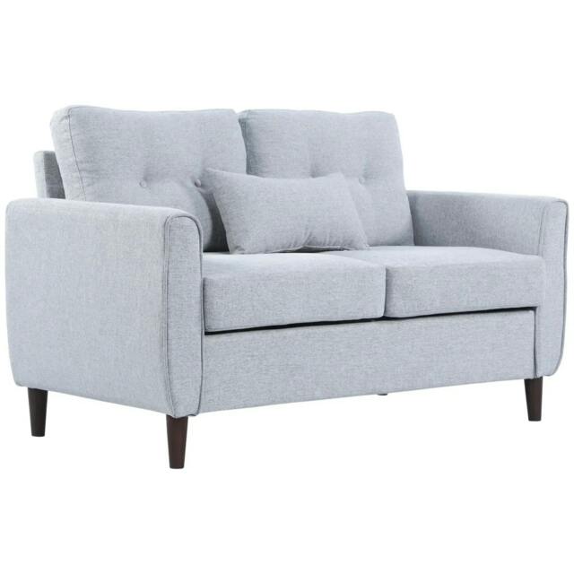 Rackhams 2 Seater Sofa with Spring Cushion, Fabric Sofa with Wooden Legs, Modern Love Seat for Living Room, 140cm Width Tufted Couch for Bedroom, Light Grey - image 1