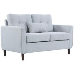 Rackhams 2 Seater Sofa with Spring Cushion, Fabric Sofa with Wooden Legs, Modern Love Seat for Living Room, 140cm Width Tufted Couch for Bedroom, Light Grey - Grey