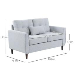 Rackhams 2 Seater Sofa with Spring Cushion, Fabric Sofa with Wooden Legs, Modern Love Seat for Living Room, 140cm Width Tufted Couch for Bedroom, Light Grey - thumbnail 3