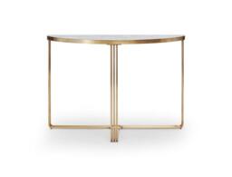 Rackhams Finn Demi Lune Console Tables - Brushed Brass - Pale Stone Laminate