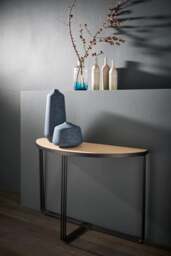 Rackhams Finn Demi Lune Console Tables - Brushed Brass - Pale Stone Laminate - thumbnail 3
