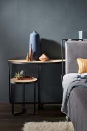 Rackhams Finn Demi Lune Console Tables - Brushed Brass - Pale Stone Laminate - thumbnail 4