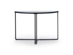 Rackhams Finn Demi Lune Console Tables - Brushed Brass - Pale Stone Laminate - thumbnail 2