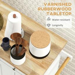 Rackhams Rolling Kitchen Island Storage Trolley with Rubber Wood Top & Drawers for Dining Room, White - thumbnail 5