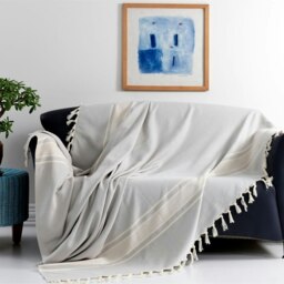 Rackhams Linear Cotton Blanket - Bedspread - Super King (270 x 260 cm) - Ash Grey on Natural - thumbnail 4