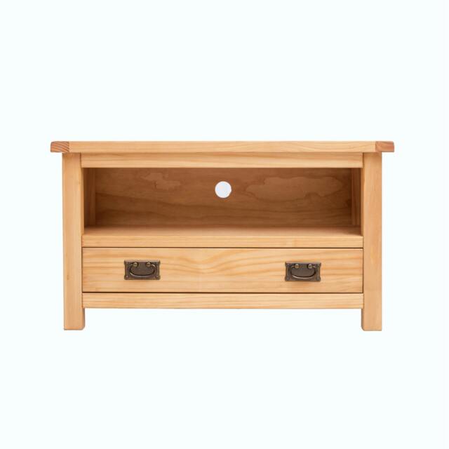 Rackhams Lugo Waxed 1 Drawer TV Cabinet Brass Drop Handle - Light Brown - image 1