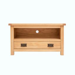 Rackhams Lugo Waxed 1 Drawer TV Cabinet Brass Drop Handle - Light Brown - thumbnail 1