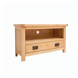 Rackhams Lugo Waxed 1 Drawer TV Cabinet Brass Drop Handle - Light Brown - thumbnail 2