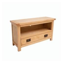 Rackhams Lugo Waxed 1 Drawer TV Cabinet Brass Drop Handle - Light Brown - thumbnail 3