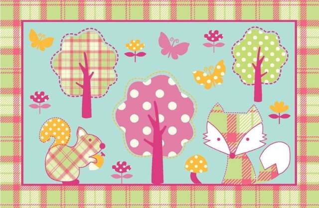 Rackhams Woodland Animals Childrens Non-Slip Rug - 60x90cm - Nylon Pile - Multi