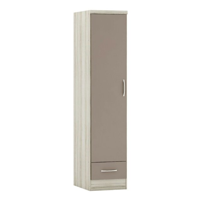 Rackhams Nevada 1 Door 1 Drawer Wardrobe - Oyster Gloss and Light Oak
