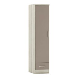 Rackhams Nevada 1 Door 1 Drawer Wardrobe - Oyster Gloss and Light Oak - thumbnail 1