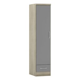 Rackhams Nevada 1 Door 1 Drawer Wardrobe - Oyster Gloss and Light Oak - thumbnail 2