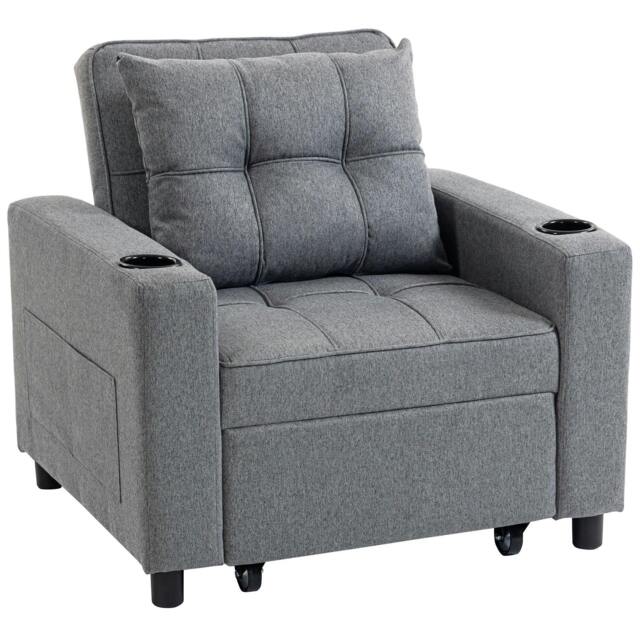 Rackhams 3-in-1 Single Sofa Bed, Convertible Sleeper Chair Bed - Dark Grey
