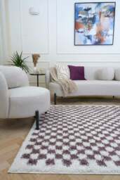 Rackhams Moodi Shaggy Purple Mosscheck Rug - Ø 120 cm - thumbnail 3