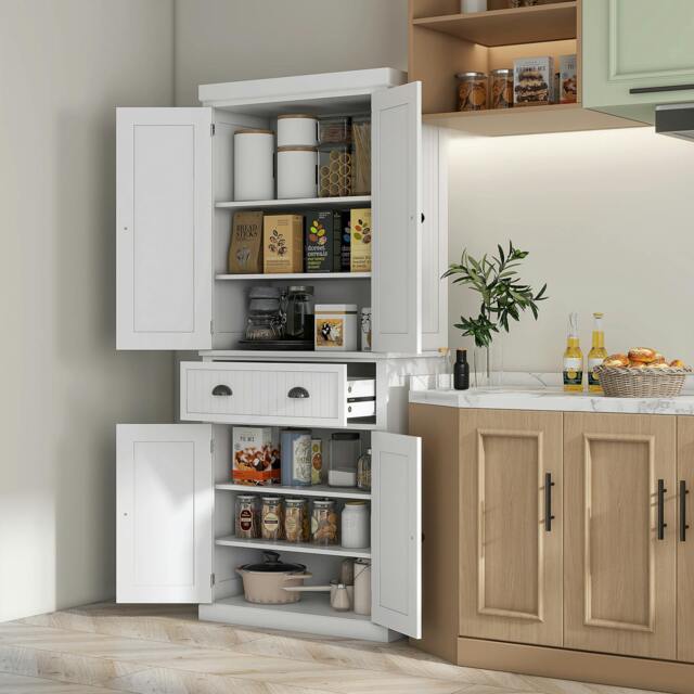 Rackhams Freestanding Kitchen Storage Cabinet with Drawers and Shelves White - Kitchen Cabinet - MDF, particle board - White - image 1