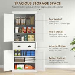 Rackhams Freestanding Kitchen Storage Cabinet with Drawers and Shelves White - Kitchen Cabinet - MDF, particle board - White - thumbnail 4
