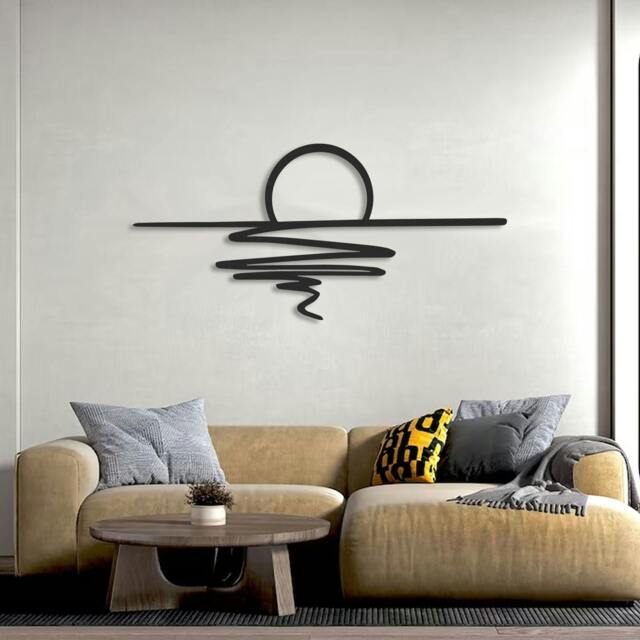 Rackhams Sunset Abstract Metal Line Art Wall Decor 75x35 - Metal - Black - image 1
