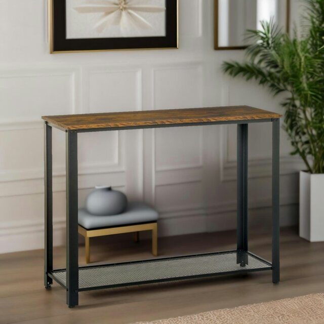 Rackhams Industrial Rustic Console Table With 2 Shelves - image 1