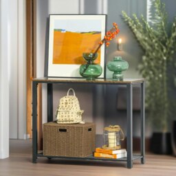 Rackhams Industrial Rustic Console Table With 2 Shelves - thumbnail 3