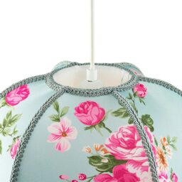 Rackhams Duck Egg and Pink Rose Victorian Lamp Shade with Embroidered Trims - thumbnail 3