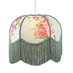 Rackhams Duck Egg and Pink Rose Victorian Lamp Shade with Embroidered Trims - thumbnail 2