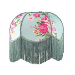 Rackhams Duck Egg and Pink Rose Victorian Lamp Shade with Embroidered Trims