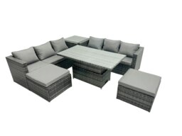 Rackhams Rattan Dining Table Sofa Set with Side Table 2 Stools Outdoor 8 Seat Garden Furniture Set Dark Grey Mixed - thumbnail 2
