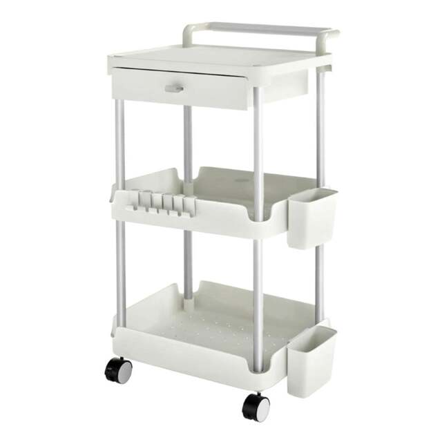Rackhams 3 Tier Kitchen Trolley Cart on Wheels Metal Rolling Storage Island White - image 1