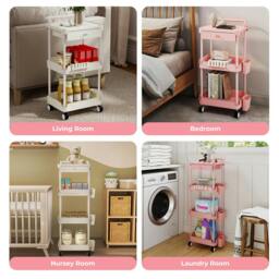 Rackhams 3 Tier Kitchen Trolley Cart on Wheels Metal Rolling Storage Island White - thumbnail 5