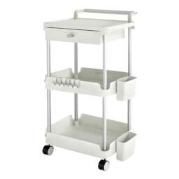 Rackhams 3 Tier Kitchen Trolley Cart on Wheels Metal Rolling Storage Island White