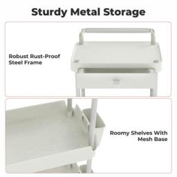 Rackhams 3 Tier Kitchen Trolley Cart on Wheels Metal Rolling Storage Island White - thumbnail 6