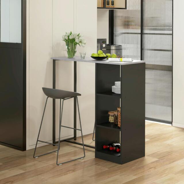 Rackhams Breakfast Bar Table with 3-Tier Storage Shelf and Wine Rack, Black - Particleboard, Steel - Black and grey - 105 x 40 x 105 cm - image 1