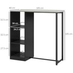 Rackhams Breakfast Bar Table with 3-Tier Storage Shelf and Wine Rack, Black - Particleboard, Steel - Black and grey - 105 x 40 x 105 cm - thumbnail 3