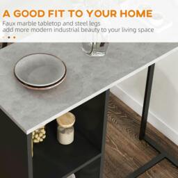 Rackhams Breakfast Bar Table with 3-Tier Storage Shelf and Wine Rack, Black - Particleboard, Steel - Black and grey - 105 x 40 x 105 cm - thumbnail 5
