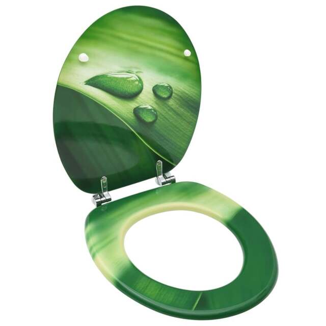 Rackhams WC Toilet Seat with Lid MDF Green Water Drop Design