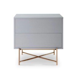 Rackhams Adriana Bedside Chests - White Wood - Grey Fluted Glass - Dark Chrome - thumbnail 6